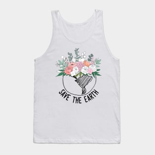 Save The Earth One Line Art Flowers Tank Top